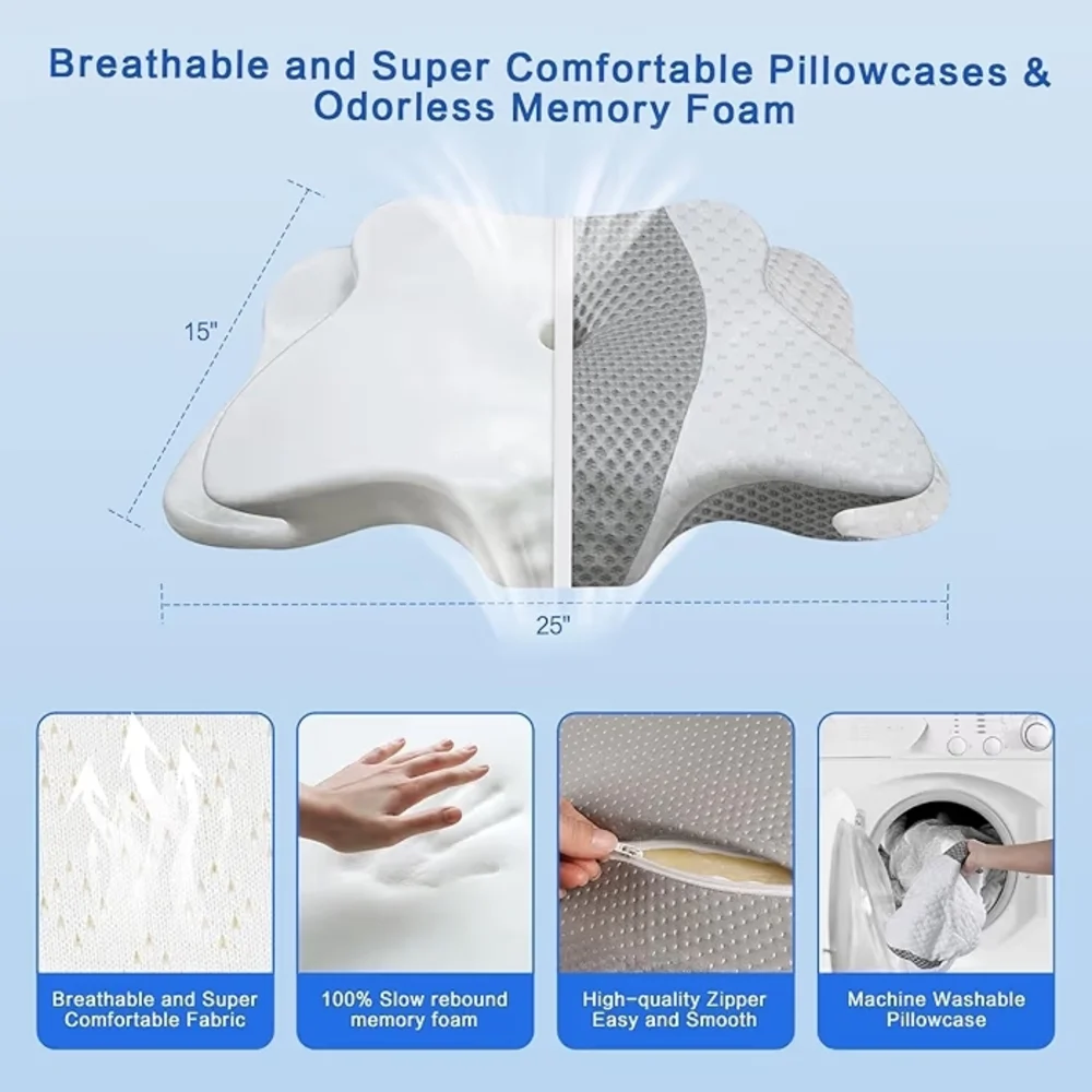 Ergonomic Contour Memory Foam Pillow - White & Gray - Picture 2 of 6